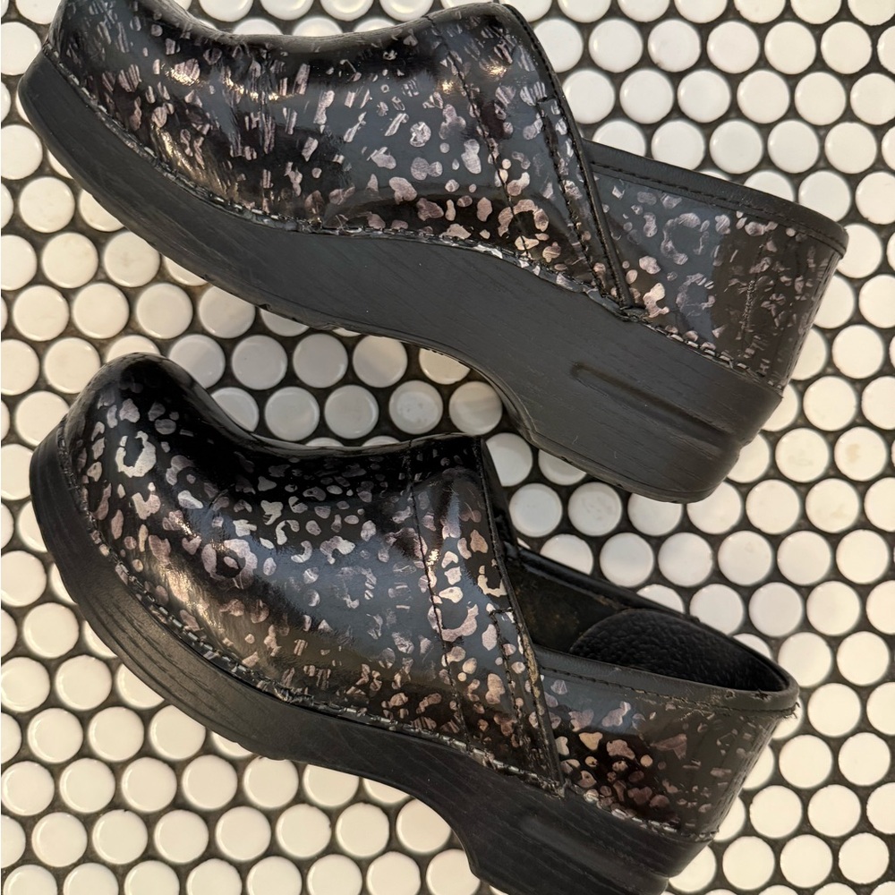 Black Patterned Slip-On Clogs - image 2
